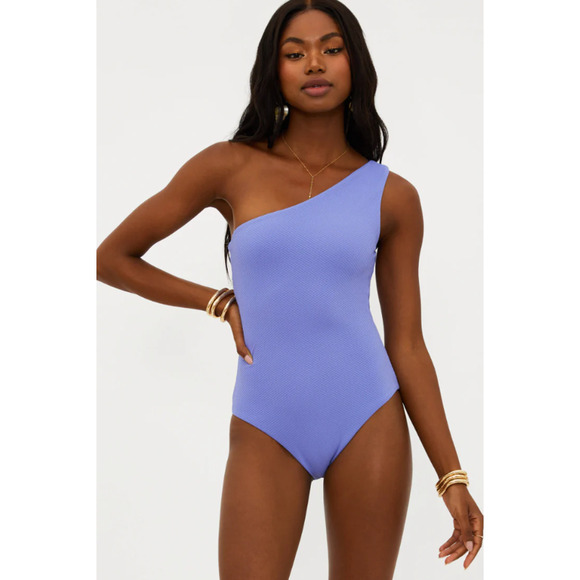 BEACH RIOT Alba One-Piece Medium Purple Blue One-Shoulder Waffle NWT - Picture 1 of 13